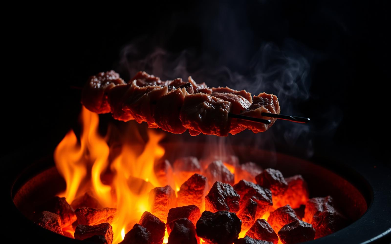 Churrasco sobre brasas acesas